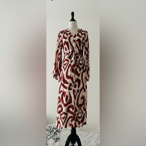 H&M S rust Red and off White wrap spring flare sleeve Dress